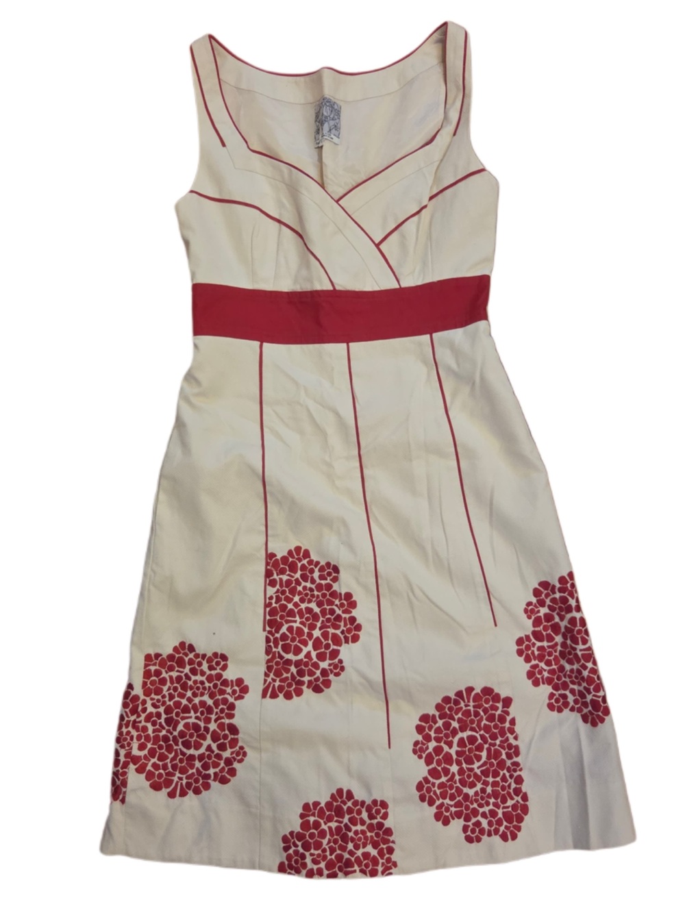 Anthropologie Floreat Cream and Red Floral V Neck sleeveless Midi Dress